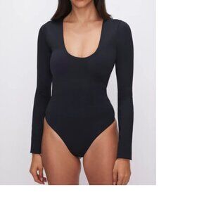 Good American Black Bodysuit Long Sleeve in Small